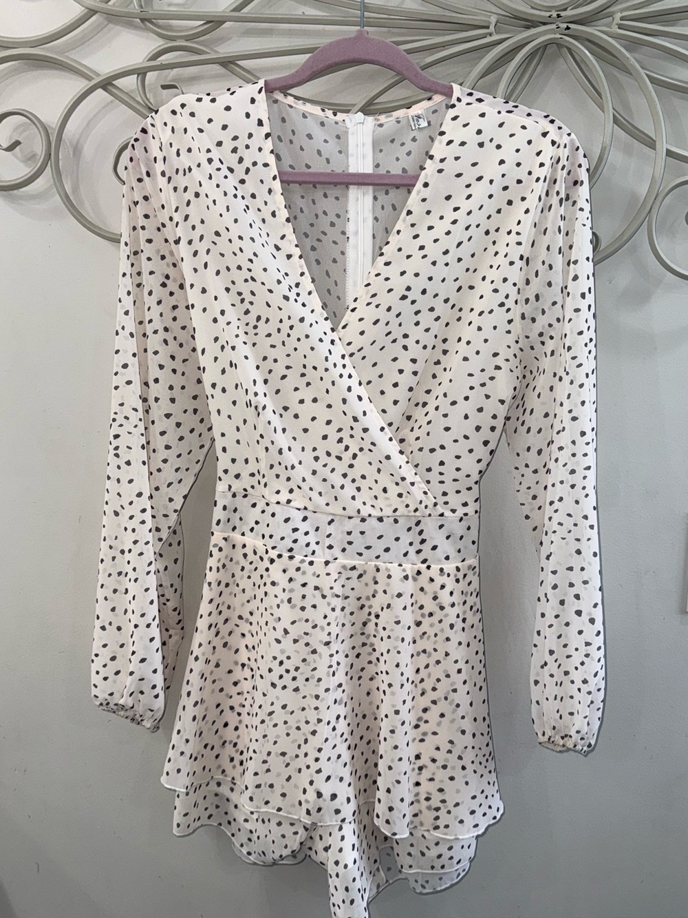 Creamy White Polka Dot Wrap Romper